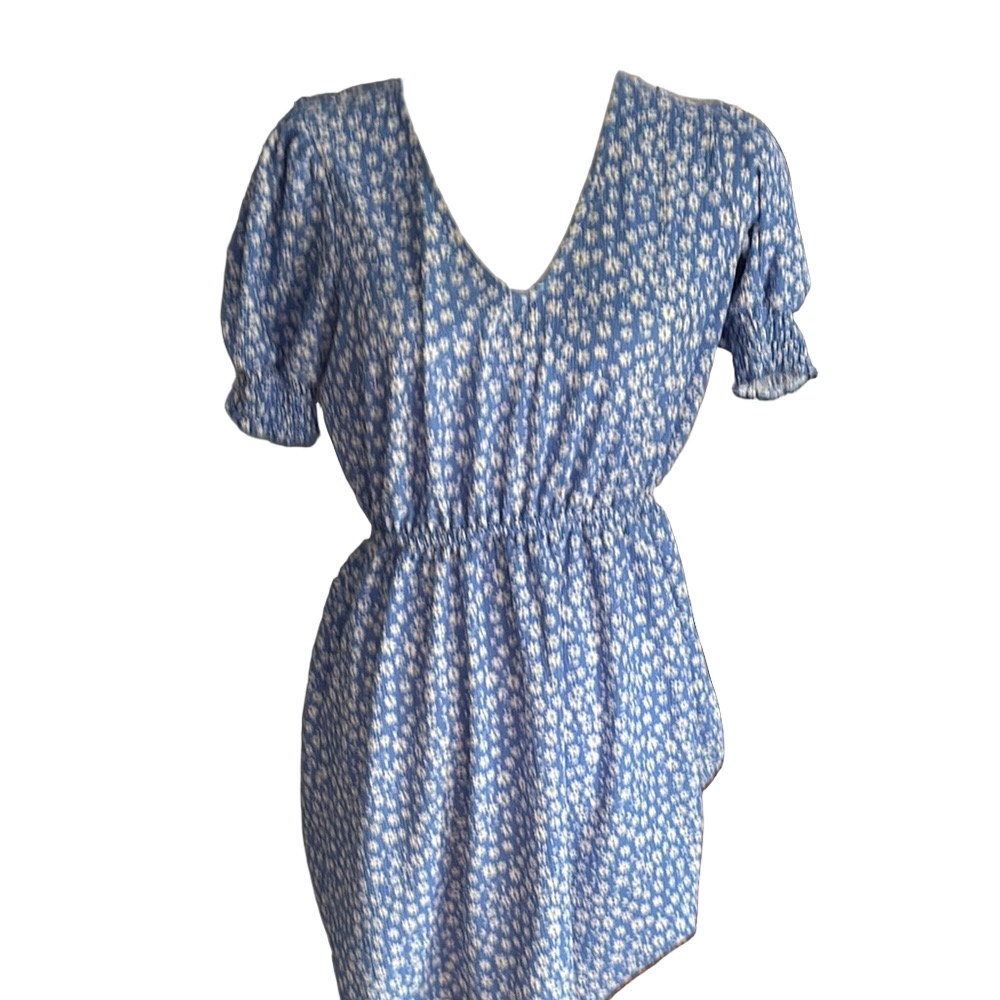 Blue Floral Puff Sleeve Dress